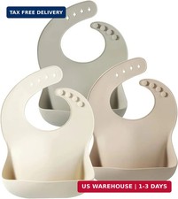 PandaEar Set of 3 Silicone Baby Bibs, Waterproof Soft Adjustable Bibs for Babies