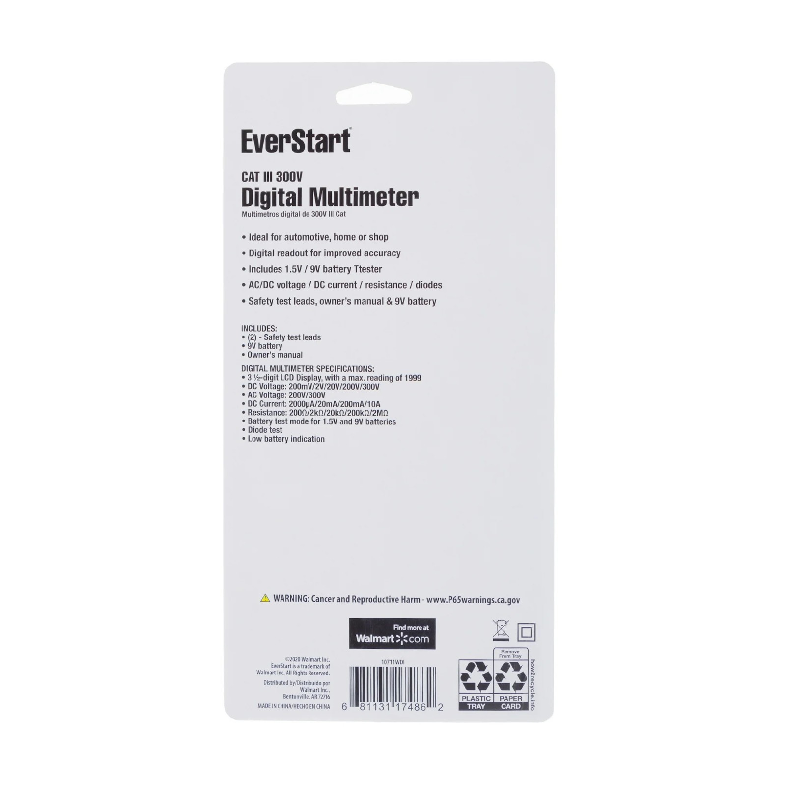 EverStart  300V Digital Multimeter 10711WDI - Black and Red Great Condition 