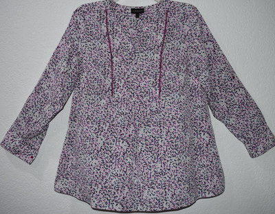Lane Bryant Top 14/16 Multicolor Speckle Print Peasant Babydoll Romantic Split V
