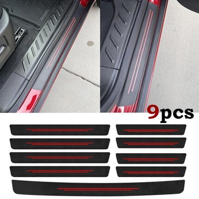 9PCS For Nissan Front & Rear Red Door Sill Scratch Protectors Guards Scuff Cover