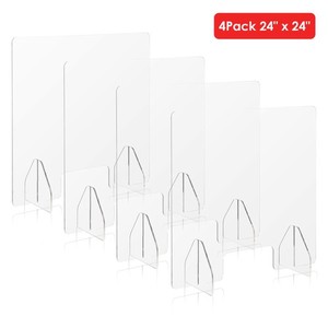 4PCS 24"x24" Acrylic Sneeze Guard Plexiglass Barrier Counter Divider Closeout
