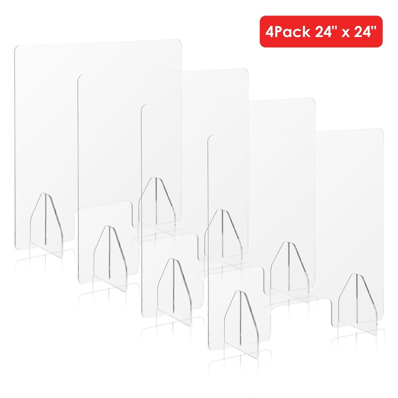 4PCS 24"x24" Acrylic Sneeze Guard Plexiglass Barrier Counter Divider Closeout