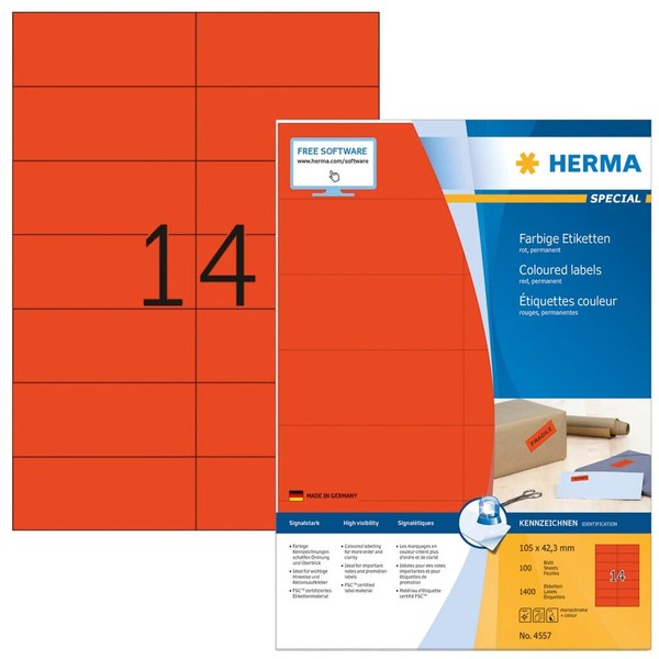 1 Bis 14X Herma Universal-Etiketten Special, 105 X 42,3 Mm, Rot Spare Bis Zu 22%-image