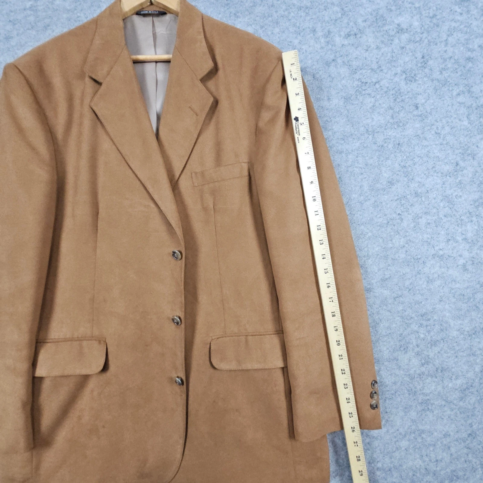 Norm Thompson Men's Tan Faux Suede Blazer Sport Coat Suit Jacket Size 46L FLAWS image 11