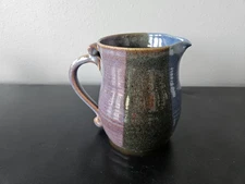Studio Art Pottery Hand Thrown Clay Pitcher Jug Signed Stoneware Tri Colored