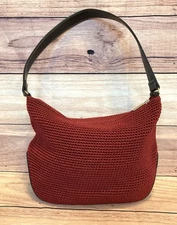 The Sak by Elliott Lucca Red Knit Woven Medium Shoulder Purse  Zipper Top Bag