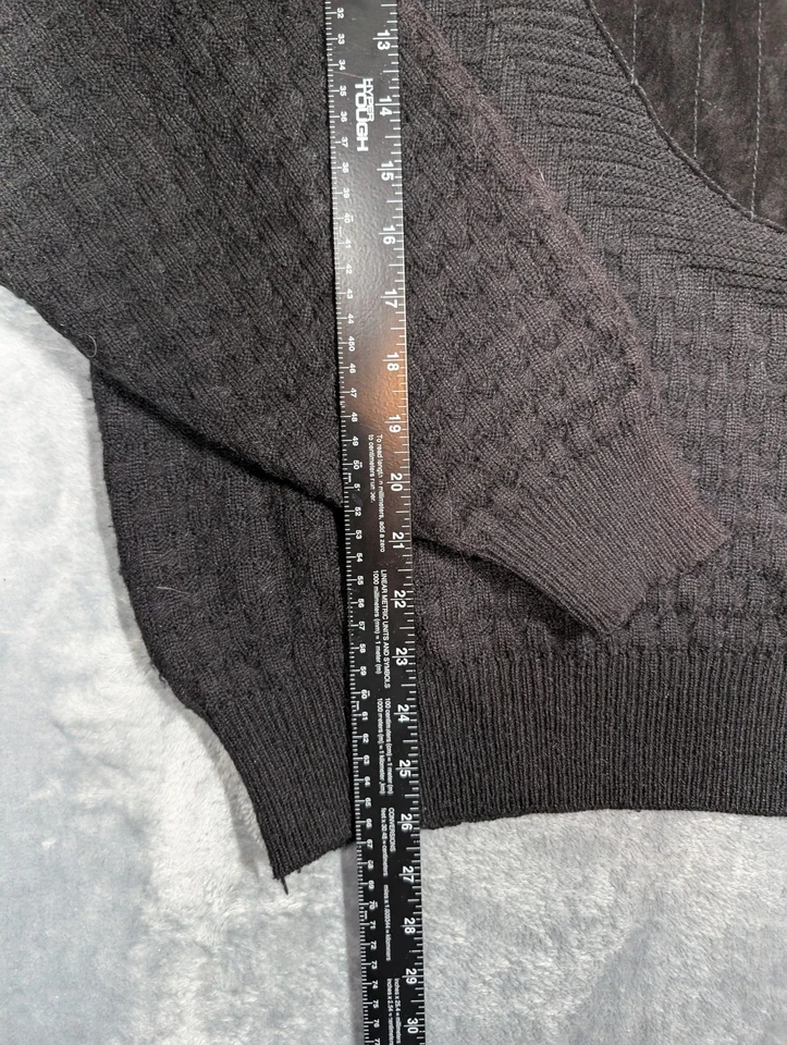 Винтажный мужской свитер Harley-Davidson XL черный трикотажная кожаная отделка круглый вырез 90-е - Изображение 2 из 4