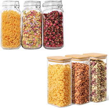 54Oz 78Oz Glass Storage Containers with Lids, Glass Jars with Bamboo Lids, Clear