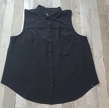 Torrid Happy Camper Shirt Sz 3 Sleeveless Active Button Up Black Stretch Casual