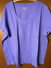 Denim & Co D&Co Blue Iris Short Sleeve Square Neckline Size 3X NEW