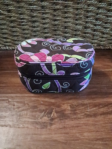 Vera Bradley Quilted Jewelry Oval Hard Travel Case Purple Punch Print