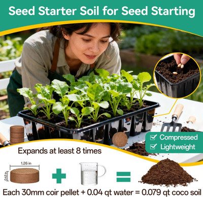 50 Pack Coco Coir Pellets Organic Seed Starter Expanding Soil Indoor Outdoor-USA