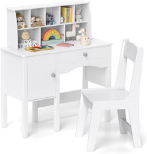 Set Scrivania E Sedia per Bambini in Legno, Tavolo E Sedia per Cameretta Con Cas