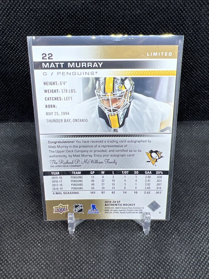 2019-20 Matt Murray SP Authentic Auto - Image 2 of 2