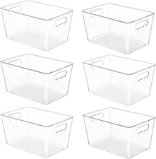 6 Pack Clear Pantry Organizer Bins, Plastic Containers with Handle for Kitchen,F