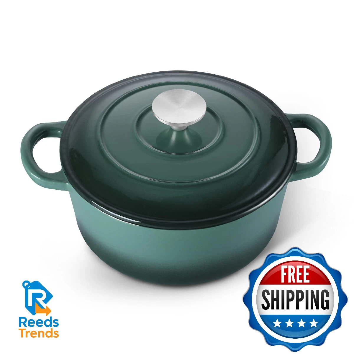 E-far 3 Qt Enameled Cast Iron Dutch Oven with Lid, Small Round Nonstick Dutch Ov