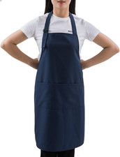 Navy Professional Resist Water Adjustable Extra Long Bib Apron 3 Pockets Home Ki