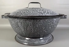 Gray Graniteware Footed Bread Raiser Dough Bowl Dome Lid Large 17" x 9" READ