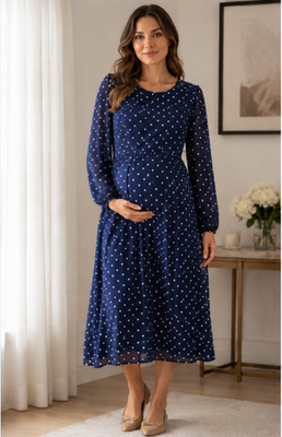 blue polka dot maternity dress NWT Luxe By Seraphine Navy Nursing Sz US 6 Long Sleeve Size:US 8.5 / EU 39.5 short_sleeve_dress Farm Rio Long-Sleeve Floral or stylish everyday wear