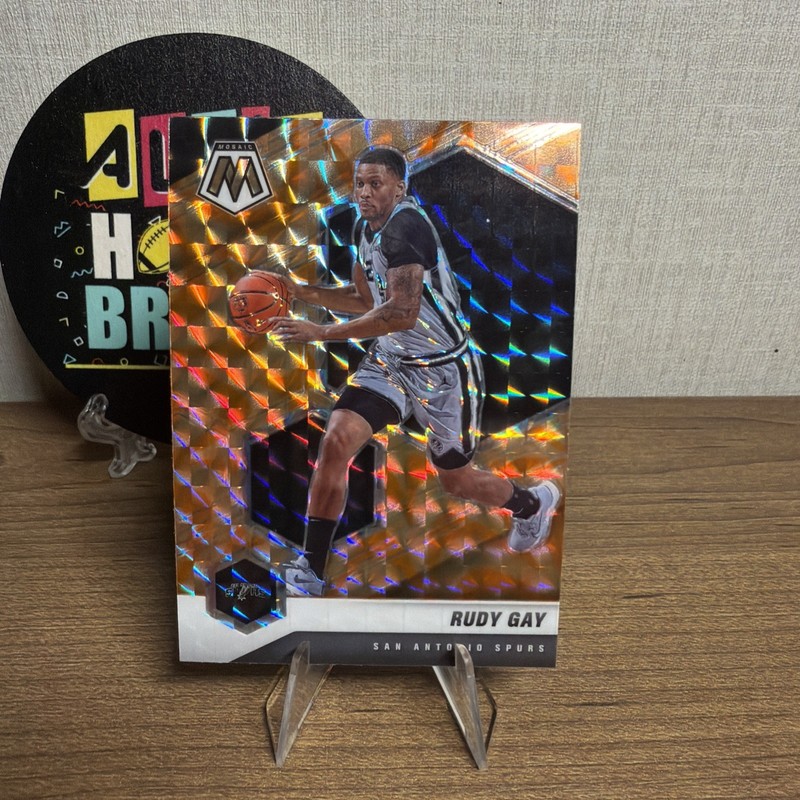 Rudy Gay 2020-21 Panini Mosaic Yellow Prizm #160 Refractor Cracked Ice - Spurs