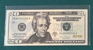 2017 A $20 Cool Serial Number 60000180