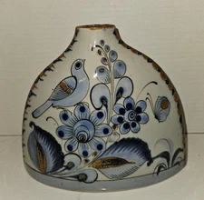 El Palomar Mexico Pottery Vase Blue Bird Floral Hand Painted Folk Art Studio