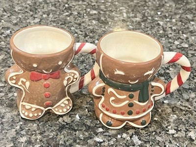 NEW Pottery Barn Gingerbread Mr & Ms Spice Ceramic Mugs, Set/2, Holiday