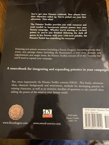 Sword & Sorcery Psionics Toolkit - Mike Mearls - Softcover 2001 - RPG - 第 3/4 張圖片
