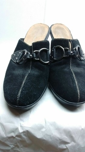 Bandolino Black Suede Wedge Slip On Mule Clog Slide Sandal Women Shoes 9.5M 40,5 - Picture 2 of 7