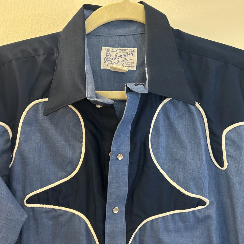 VTG 1970s Rockmount Ranch Wear Pearl Snap Button Down Shirt 16-35 Made In USA - Image 2 of 4