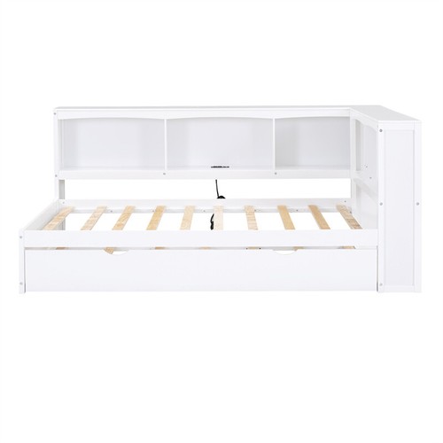 Solid Wood Daybed w/Trundle & Storage Bookcases Twin Size Sofa Bed Platform Bed - Picture 7 of 15