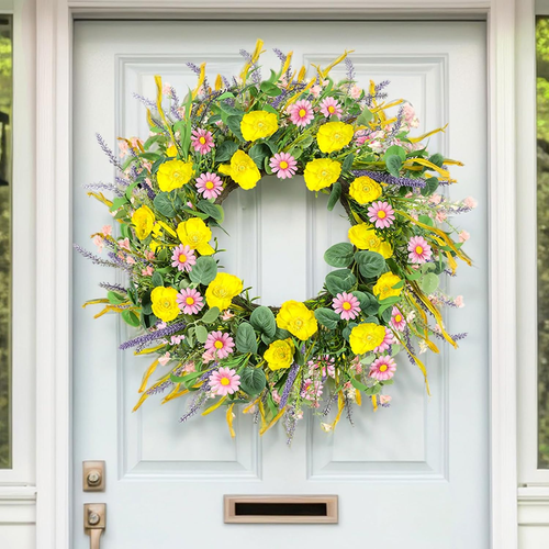 24'' Spring Wreaths for Front Door Decor Artificial Eucalyptus Flowers Summer Wr