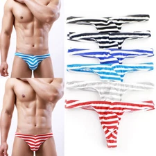 Men Sexy Stripe Lingerie T-back Thong G-string Pouch Underwear Jockstrap Briefs