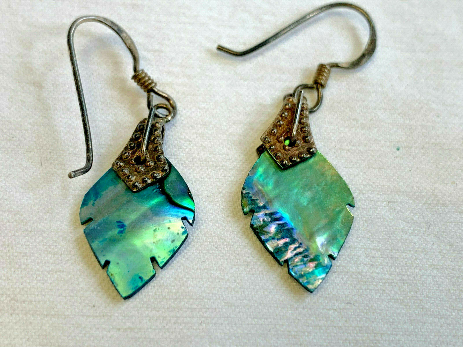 Vtg Sterling Silver MOP Abalone Shell Dangle Drop… - image 4