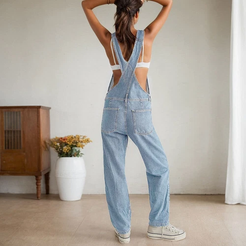 Damen Latzjeans Latzhose Denim Jumpsuit Baggy Overalls Jeanshosen Trägerhosen DE - Bild 9 von 20