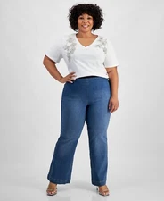 I.n.c. Concepts Plus Size High-Rise Pull-on Flare-Leg Jeans, Med Indigo Sz 22W