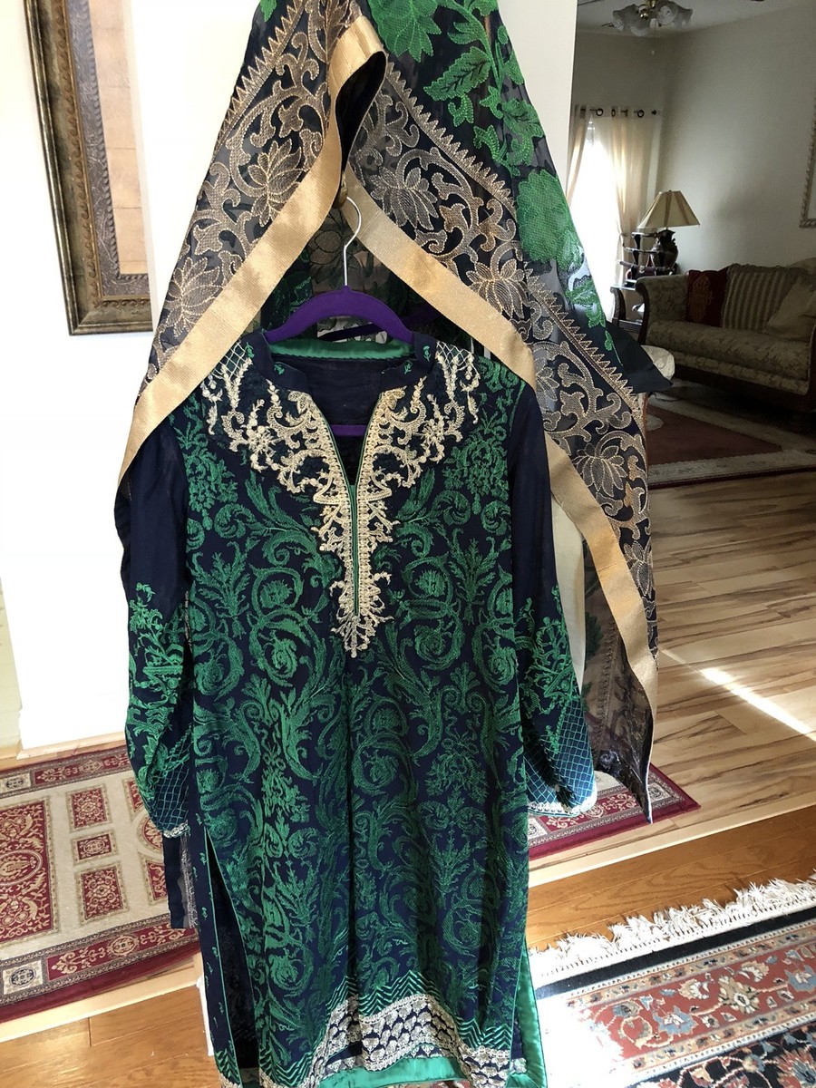 blue and green pakistani dresses AMNA LUXURIOUS PAKISTANI DRESS 3PC SET 4+ COLORS main image 1