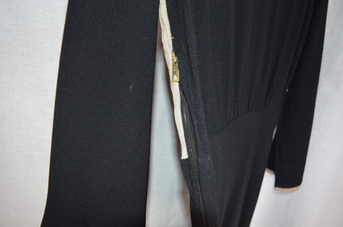 Vintage 1940s 1950s Beige Black Dress Celluloid Rhinestone Buttons Size Medium - Picture 9 of 9