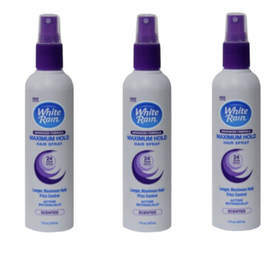 Lot of 3 White Rain Hair Spray Non-Aerosol Maximum Hold Scented 7 oz Each NEW