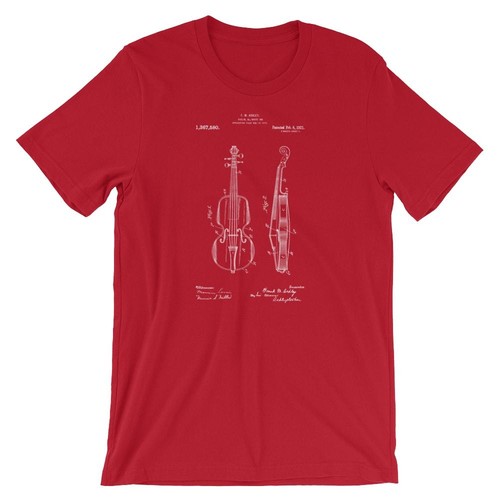 Violin Patent T-Shirt. Violin Shirt 100% Soft Cotton Tee on Black, White or Gray - Picture 9 of 9