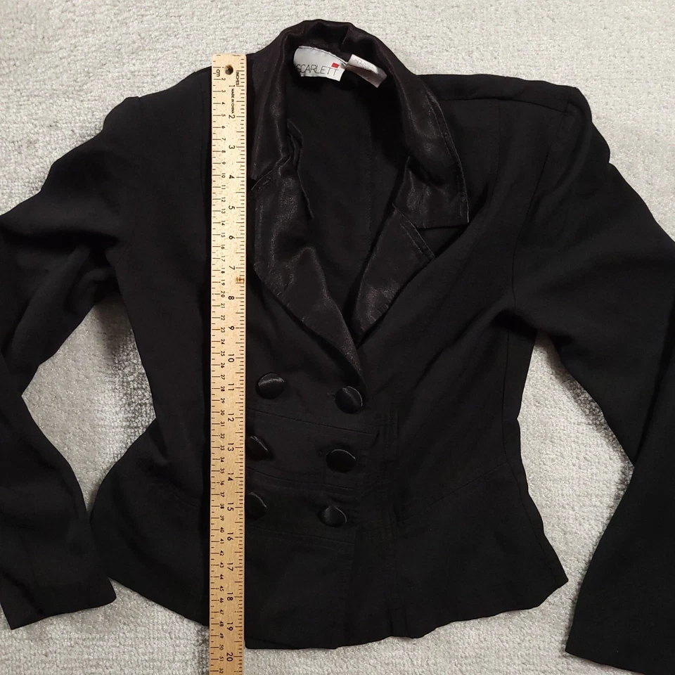 复古 Scarlett Blazer 夹克开衫黑色女式 3/4 肩垫美国制造  — 第 4/4 张图片