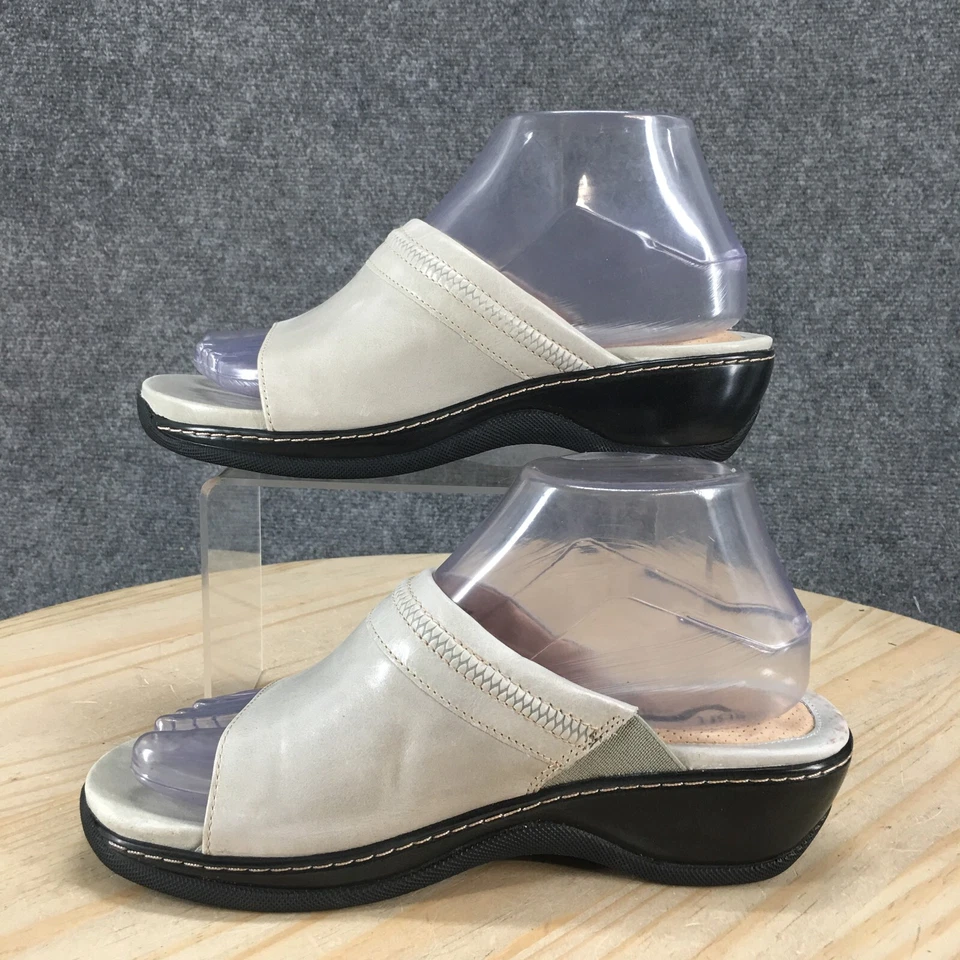 Soft Walk Sandals Womens 7 M Montara Wedge Leather Slide Open Toe Gray Casual - Image 2 of 4