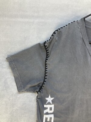 Raw State Men's Gray Short Sleeve Cross Stitched V-Neck Y2K