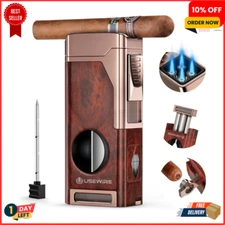 Torch Lighter Cigar, Multifunctional Lighter with V-Cigar Cutter, Cigar Holde...