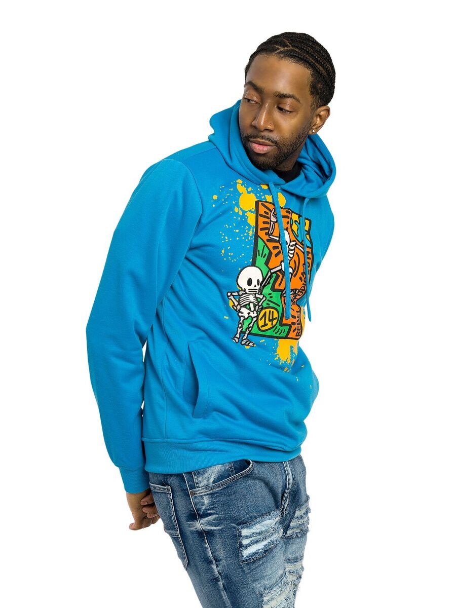muta 国内買付 DENIM PRINTED RASH HOODIE Rebel Minds Men's Casual Party Embroidered Pullover Hoodie