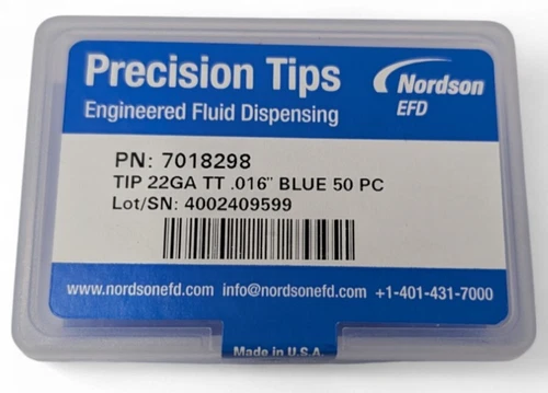 Nordson EFD 7018298 Dispensing Needle Tip Tapered SF 22GA 1.25" L Blue Std 50/Bo