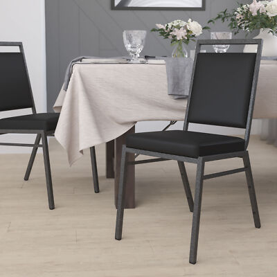 HERCULES Series Square Back Stacking Banquet Chair in Black Vinyl - Main Image