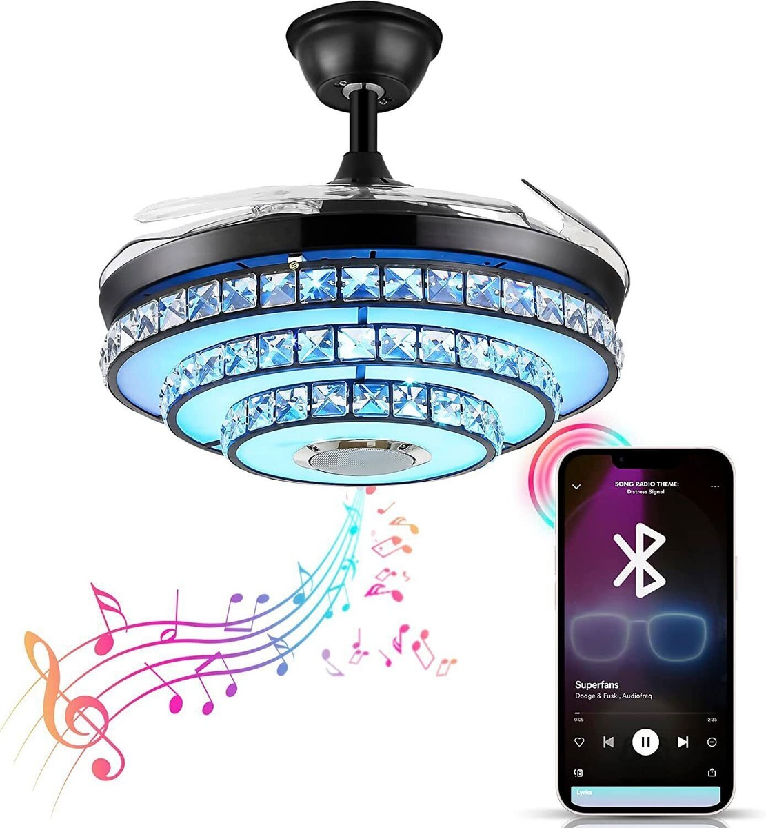 DJ機材 Harmony-remote ceiling lamp Ceiling Fan with Lights Remote Control, Enclosed flower