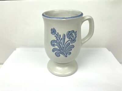 Pfaltzgraff Coffee Mug Tea Cup Pedestal Glass Blue Corn Flower Vase Wild White