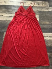 VTG 70 s Gilead Red Nylon Laced V-Neck Long Chemise Nightgown Small